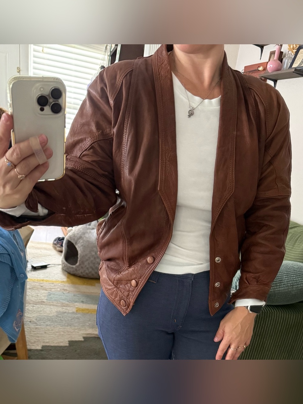 Vintage 80s Brown Leather Bomber Jacket